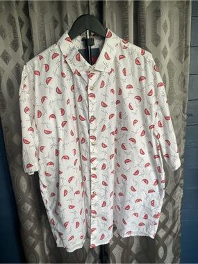 Bruno Milano Watermelon Print Short Sleeve Button Down Summer Shirt Men’s 2X